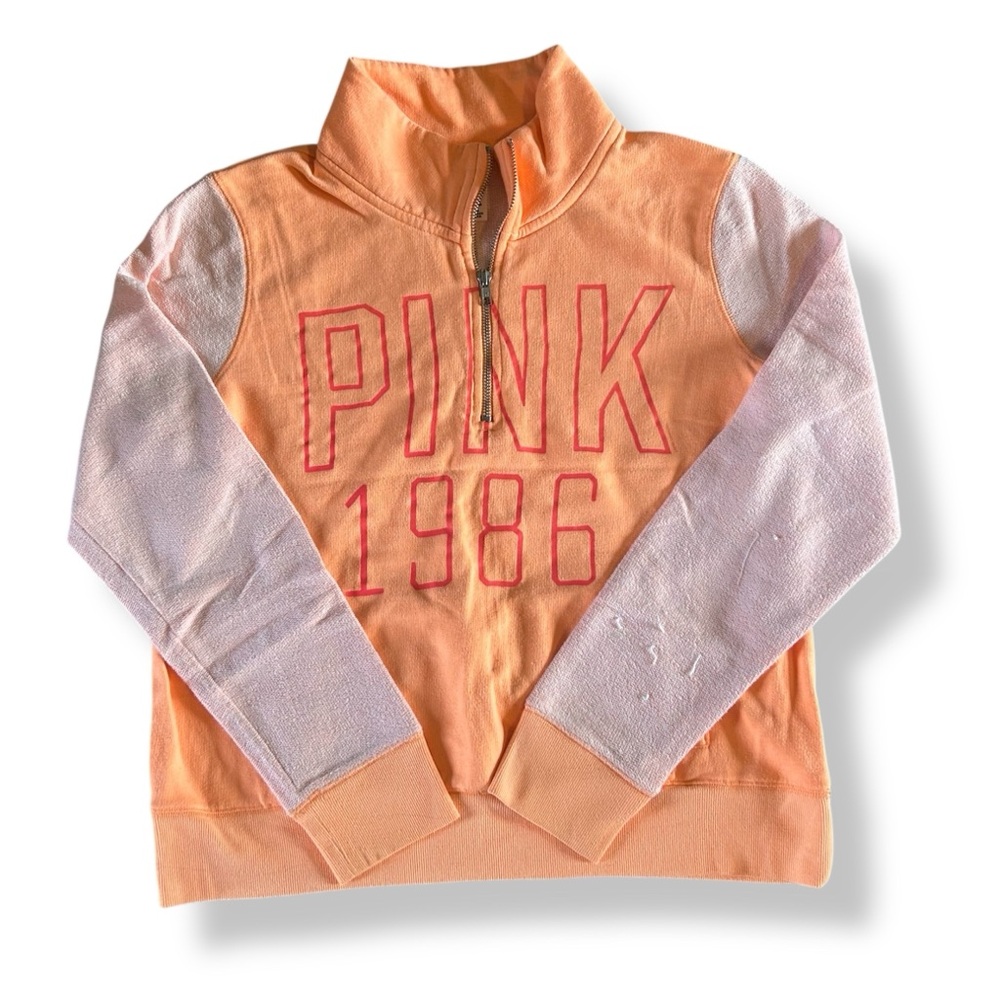 [PINK] Orange Quarter Zip Terry Cloth Sleeves